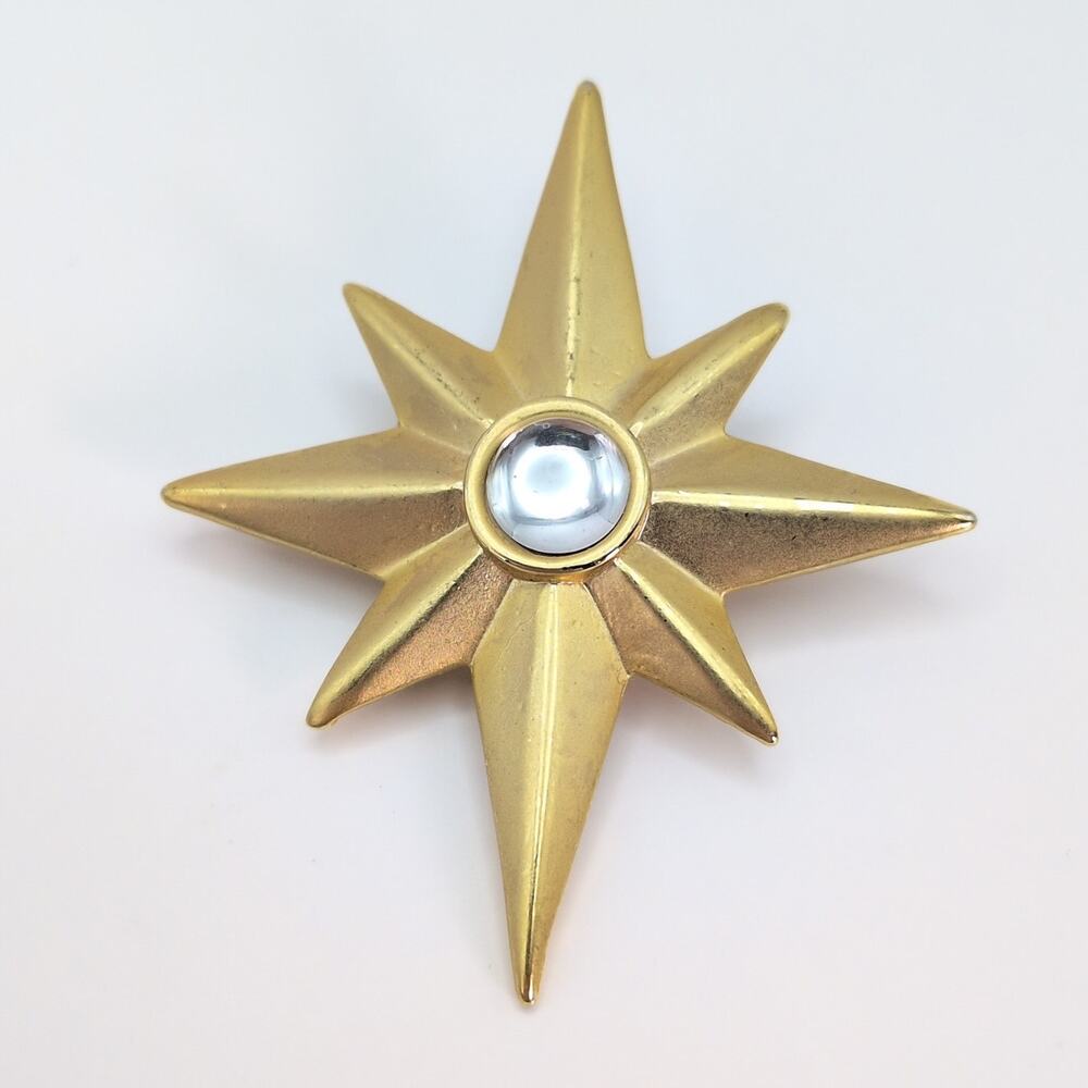 Vintage Danecraft Signed Matte Gold Tone Star Celestial Whimsigoth Brooch Pin
